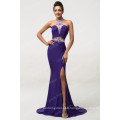 Grace Karin Halter Backless Elegant Purple Split Evening Dresses Sequins Beading Mermaid Long Formal Gown CL007595-1